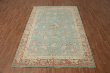 Vegetable Dye Cerulean Blue Handmade Floral Rug 6x9