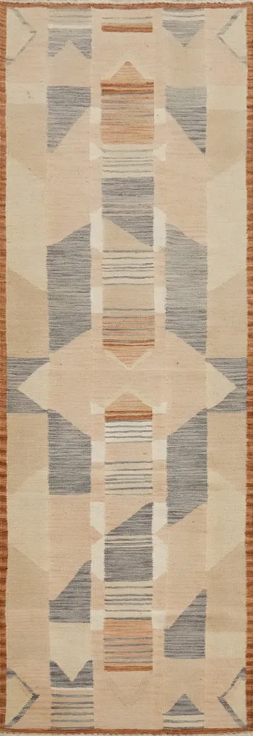 Modern Geometric Kilim Handwoven Runner Rug 3x10