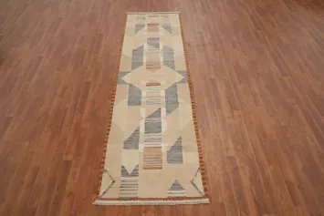 Modern Geometric Kilim Handwoven Runner Rug 3x10