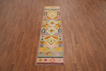 Eclectic Multi-Color Kilim Runner Rug 2x8 Bold Geometric Designs