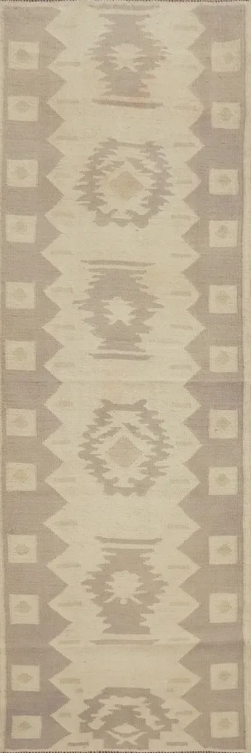 Geometric Wool Kilim Handwoven Runner Rug 2x8