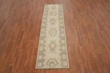 Geometric Wool Kilim Handwoven Runner Rug 2x8