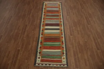 Bohemian Kilim Runner Rug 3x10 with Southwestern Patterns