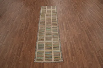 Vibrant Stripes Hand-Woven Multicolor Kilim Runner Rug 2x10