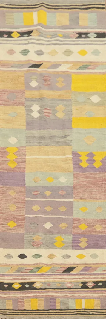 Vibrant Kilim Runner Rug 3x10 with Eye-Catching Geometric Elements
