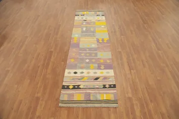 Vibrant Kilim Runner Rug 3x10 with Eye-Catching Geometric Elements