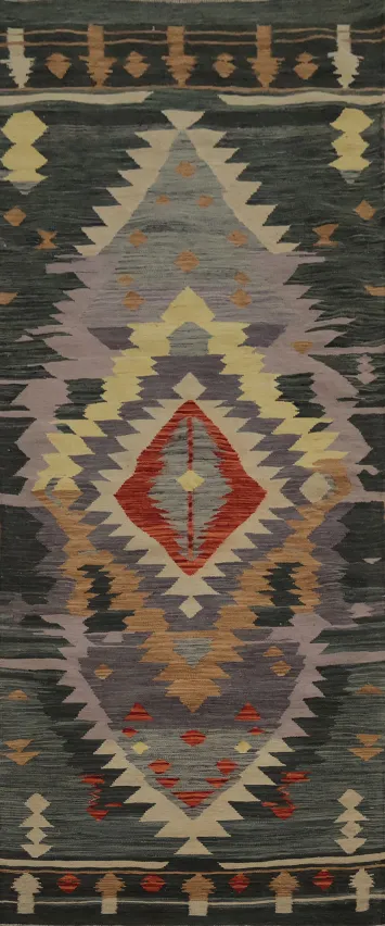 Add Rustic Charm with Colorful Geometric Kilim Runner Rug 3x9