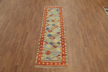 Tribal Wool Kilim Handwoven Runner Rug 2x8