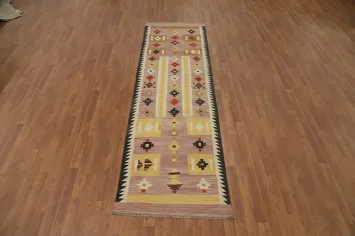 Geometric Wool Kilim Handwoven Runner Rug 3x10