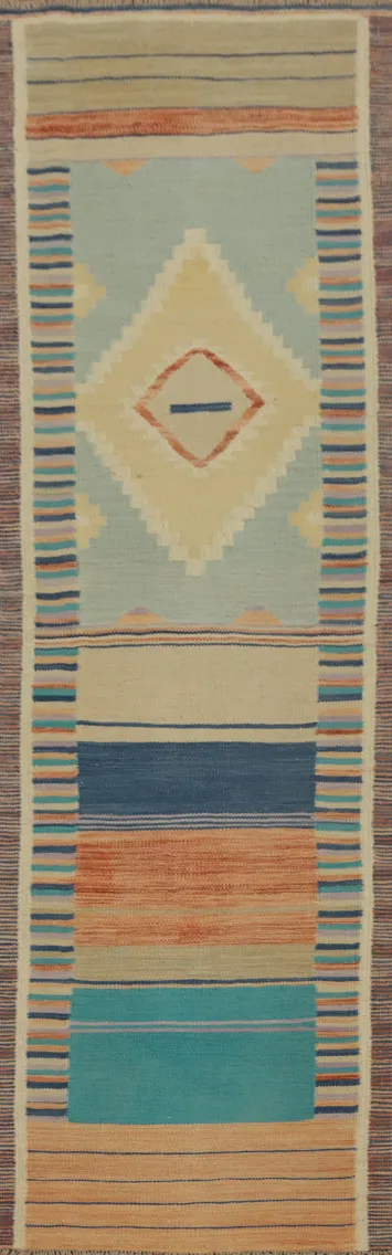 Geometric Kilim Handwoven Runner Rug 2x8