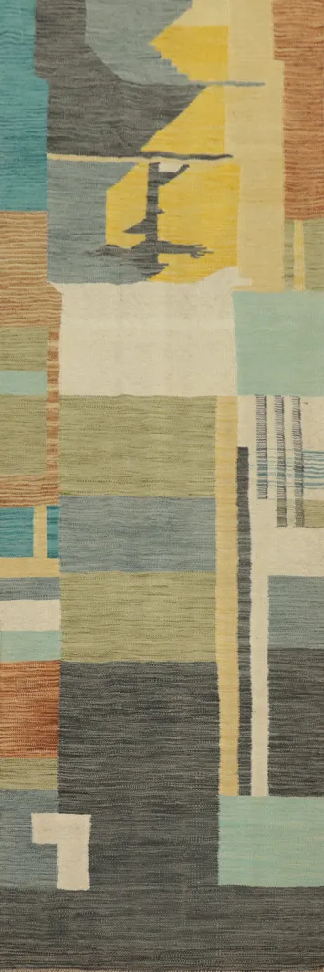 Colorful Abstract Modern Kilim Runner Rug 3x10