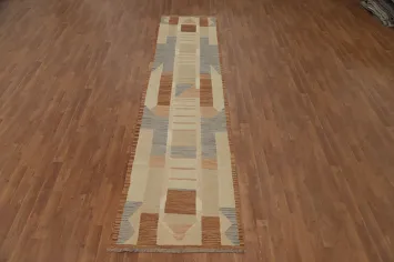 Modern Geometric Kilim Runner Rug 3x12 with Warm Earth Tones