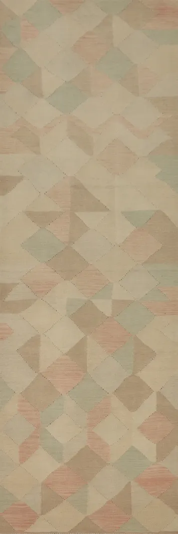 Chic and Serene Pastel Kilim Runner Rug 3x10