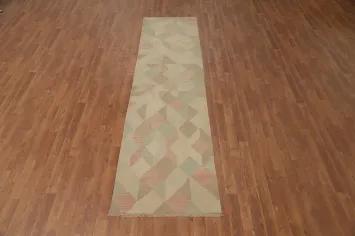 Chic and Serene Pastel Kilim Runner Rug 3x10