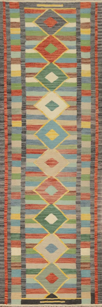 Geometric Kilim Flat Weave Runner Rug 2x8