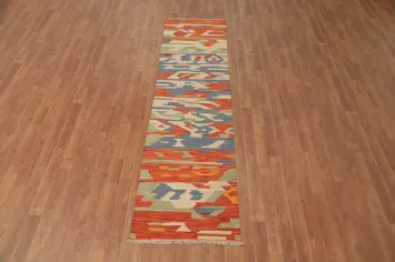 Bold Kilim Runner Rug 2x8 with Abstract Geometric Patterns
