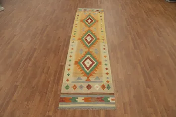 Vibrant Southwestern Kilim Runner Rug 3x11 with Diamond Patterns
