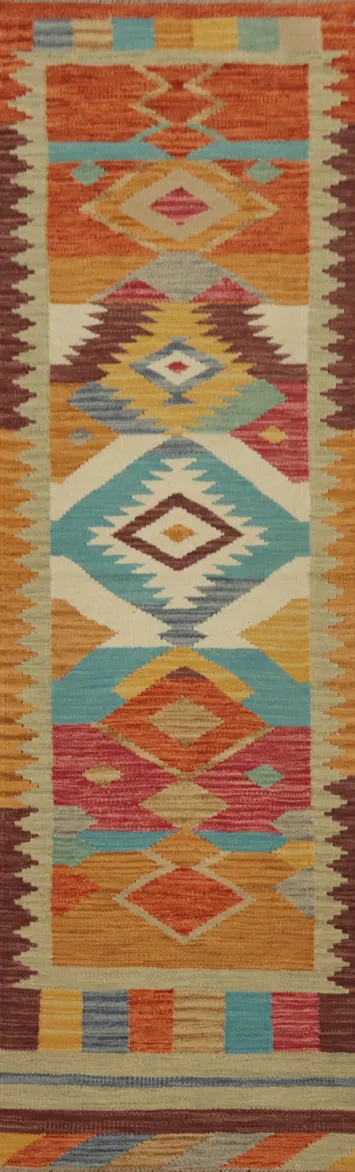 Vibrant Kilim Runner Rug 2x8 Perfect for Bohemian Interiors