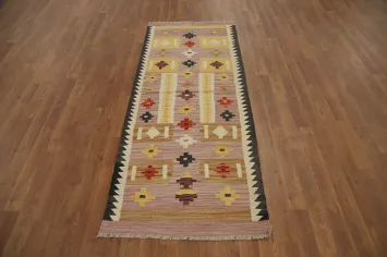 Geometric Wool Kilim Flat Weave Runner Rug 2x6