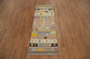 Geometric Wool Kilim Flat Weave Runner Rug 2x6
