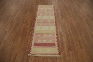 Elegant Pastel Kilim Runner Rug 2x6 Geometric Patterns and Borders