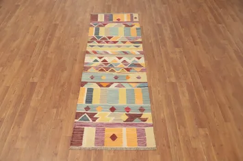Colorful Geometric Tile Design Kilim Runner Rug 2x6