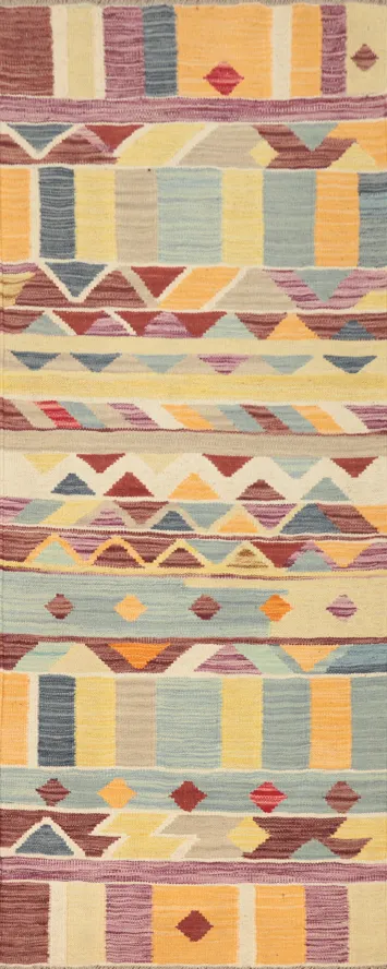 Colorful Geometric Tile Design Kilim Runner Rug 2x6