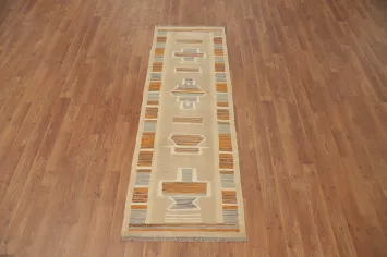 Warm Earthy Tones Elegant Geometric Kilim Runner Rug 2x6