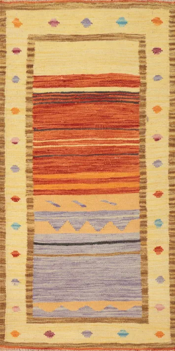 Vegetable Dye Wool Kilim Flat Weave Rug 2x4