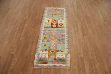 Geometric Wool Kilim Vegetable Dye Runner Rug 2x6