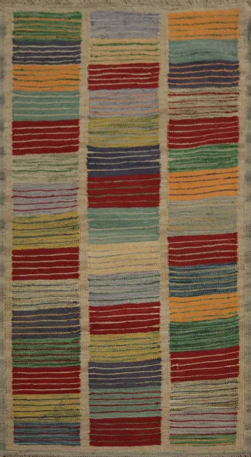 Striped Wool Vegetable Dye Kilim Handwoven Rug 2x4
