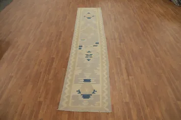 Vegetable Dye Wool Kilim Handwoven Runner Rug 3x12