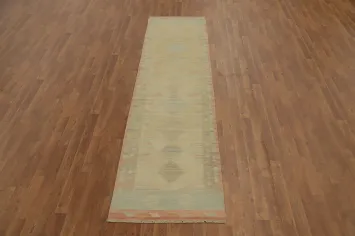 Geometric Wool Kilim Vegetable Dye Runner Rug 3x10