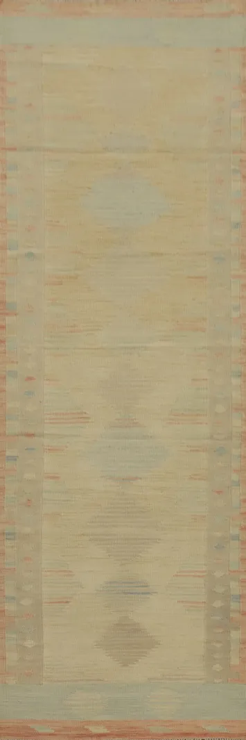 Geometric Wool Kilim Vegetable Dye Runner Rug 3x10