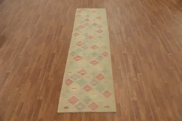 Geometric Kilim Runner Rug 3x10 with Earthy Tones and Patterns