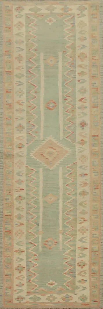 Soft Hues and Intricate Design Kilim Runner Rug 3x10