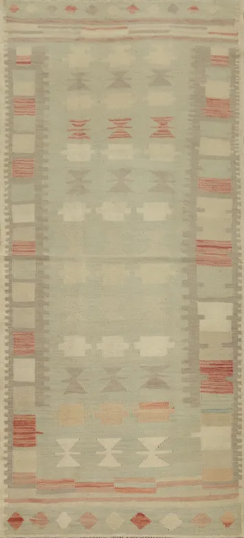 Geometric Wool Kilim Flat Weave Runner Rug 3x8