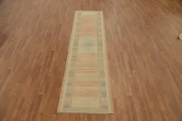 Geometric Wool Kilim Vegetable Dye Runner Rug 3x10