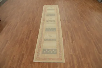 Geometric Wool Kilim Vegetable Dye Runner Rug 3x11