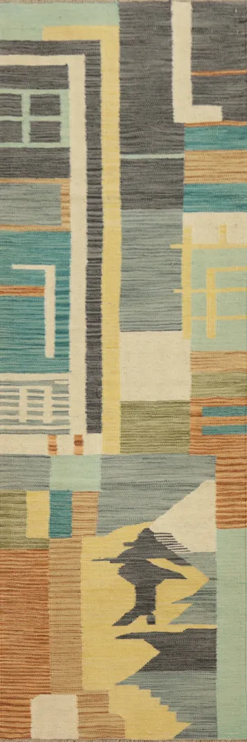 Modern Kilim Runner Rug 2x8 with Artisanal Abstract Designs