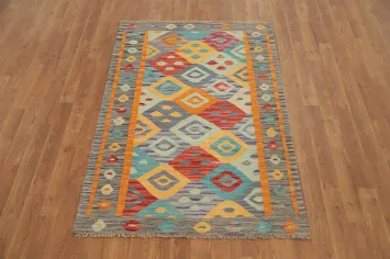 Multicolored Geometric Kilim Rug 3x5 with Vibrant Diamond Patterns