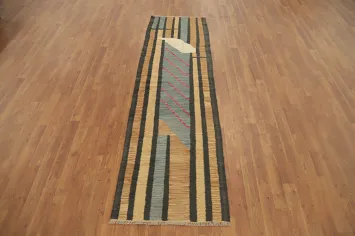 Modern Wool Kilim Vegetable Dye Runner Rug 2x8