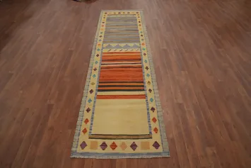 Striped Wool Kilim Flat Weave Runner Rug 3x10