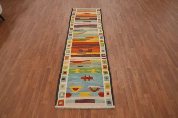 Vibrant Southwestern Gabbeh Runner Rug 3x10 with Striped Patterns