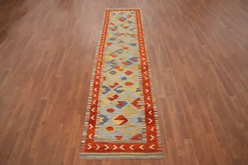 Vegetable Dye Kilim Handwoven Runner Rug 2x10