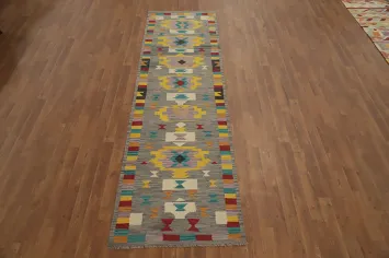 Geometric Wool Kilim Handwoven Runner Rug 3x10