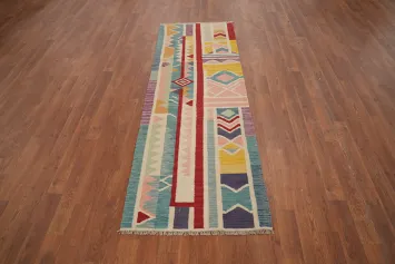 Geometric Pastel Kilim Runner Rug 2x6 for Modern Boho Interiors