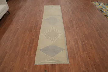 Handcrafted Neutral Kilim Runner Rug 3x10 with Subtle Patterns