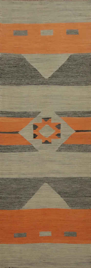 Vegetable Dye Wool Kilim Handwoven Runner Rug 3x10