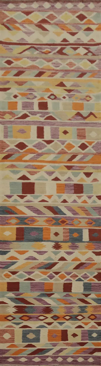 Vegetable Dye Wool Kilim Handwoven Runner Rug 3x12